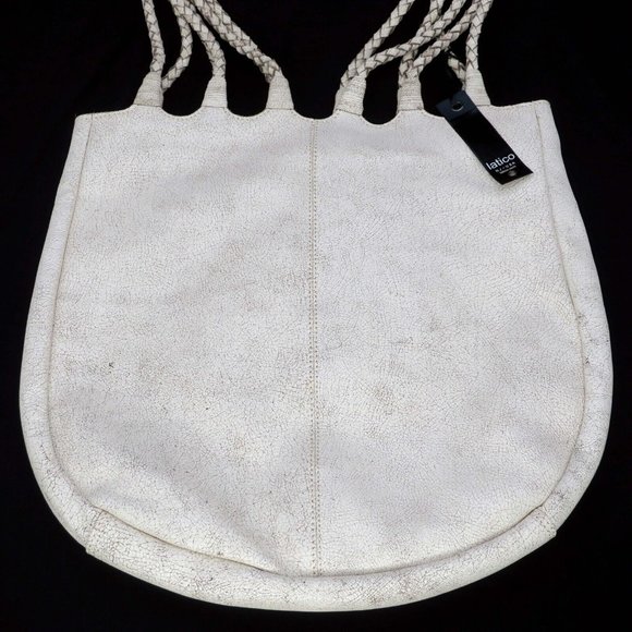 Latico Crackle White Ginny Leather Tote Bag Braided Handle Straps Shoulder Purse - Picture 2 of 5